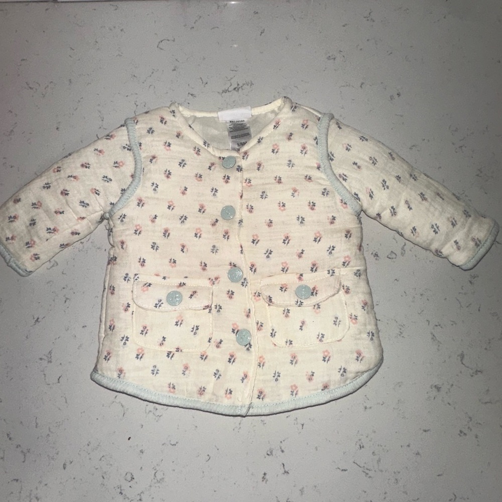 Nicole Miller 100% Cotton Quilted Baby Jacket in Cream with Pink/Blue Floral